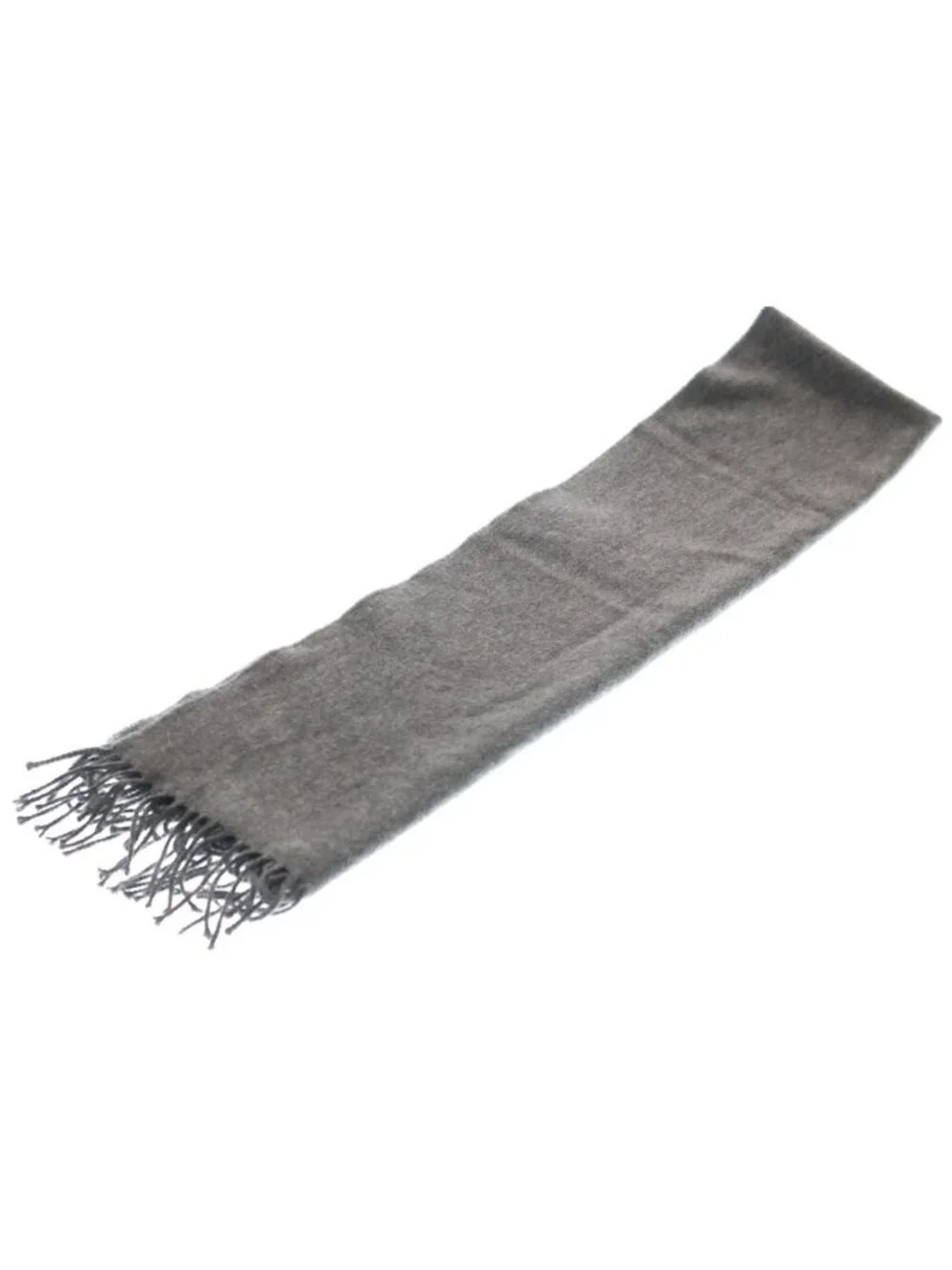 Hermes Logo Embroidery Cashmere Fringe Scarf Gray